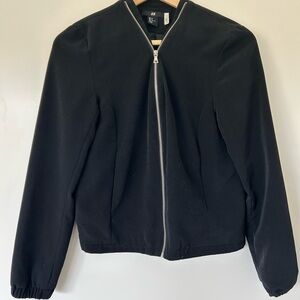 H&M Black Bomber Jacket with Stand-Up Collar and Slim Fit